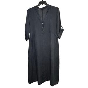 Francesca Bettini Italy 100% Linen Dark Navy Maxi Euro Summer Dress Size XL